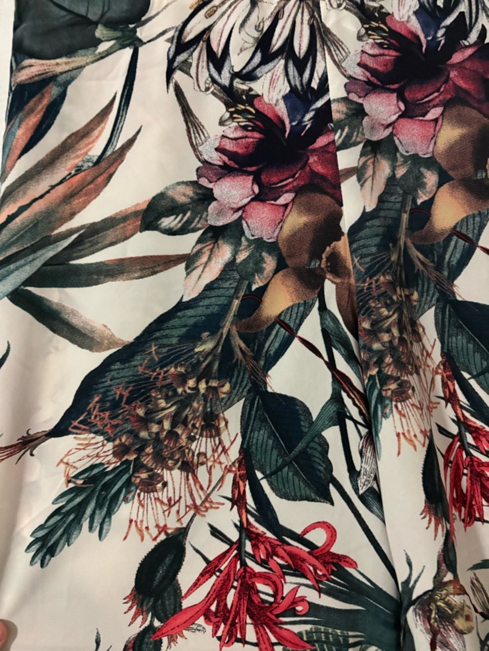 Floral Wide-Leg side slit Palazzo Pants  Cream, Green & Burgundy floral print - Picture 3 of 5